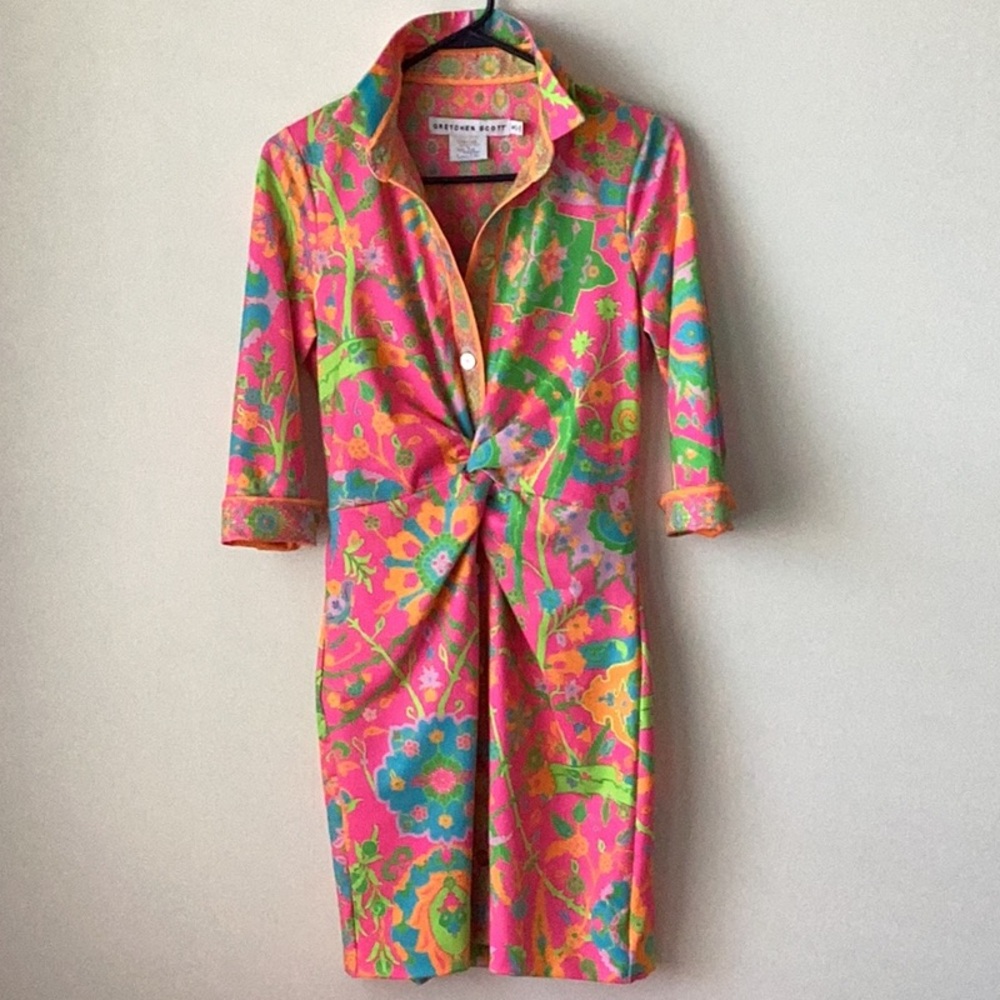 Gretchen Scott Designs Pink Multi-Color Floral Twist Front Dress